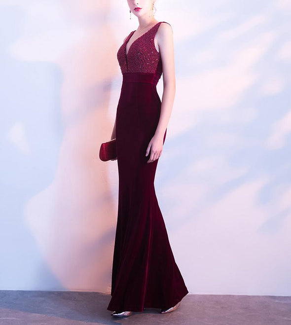 Elegant Fishtail V Collar Sexy Evening Dress