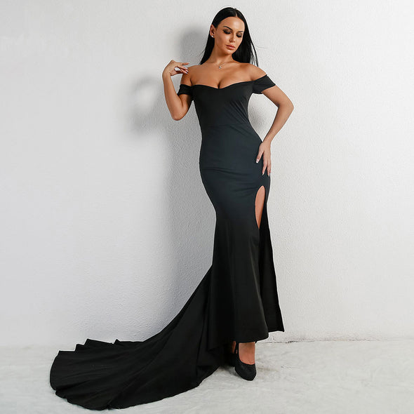 Sexy women deep V Off Shoulder backless Party Dress