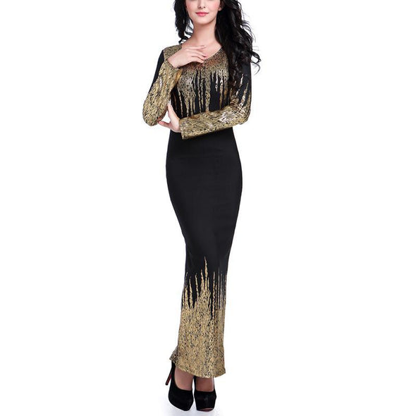 Gilt Cotton Slim Long-Sleeved Evening Dress