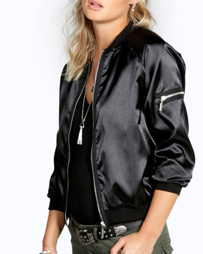 Solid Color Fashion Zipper Lapel Jacket