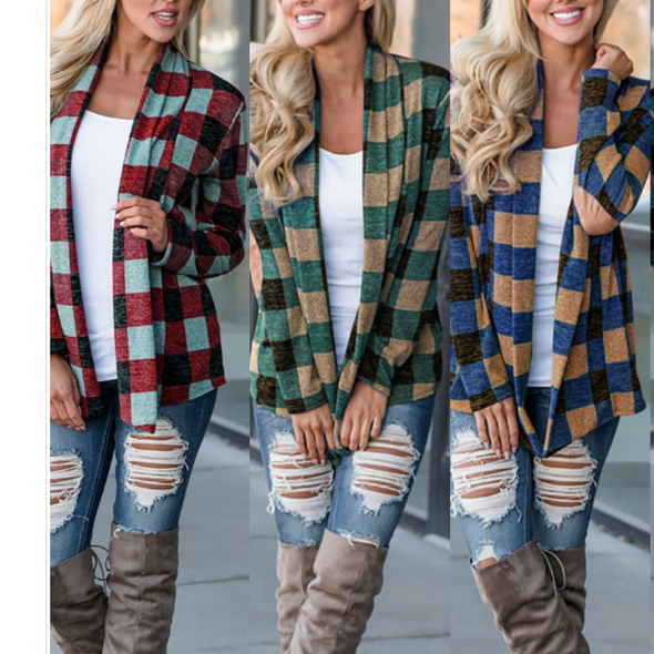 Fashion Women Stripe Check Cardigan Outerwear