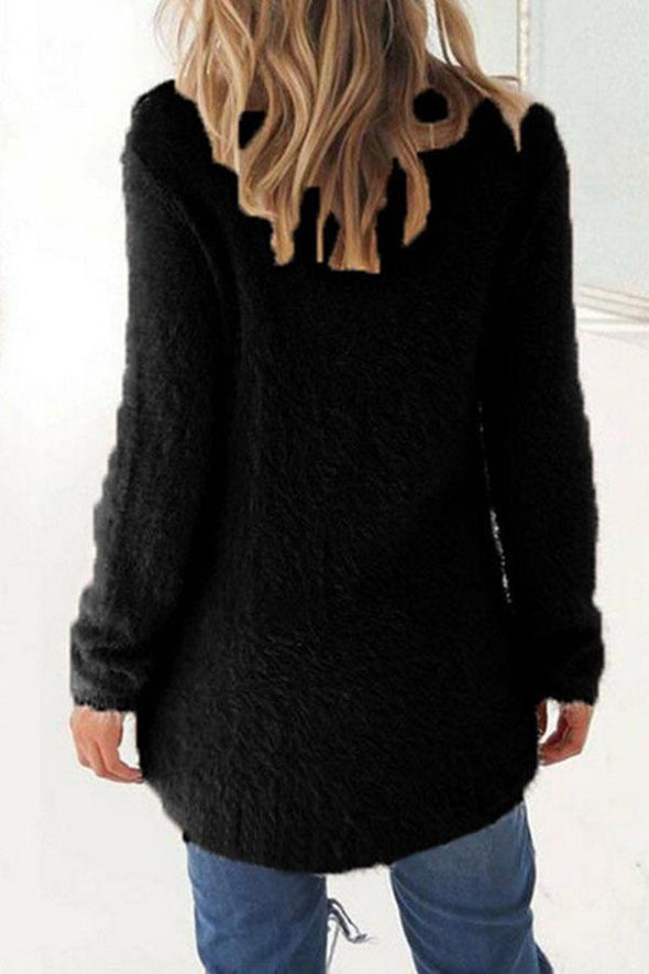 Round Neck  Asymmetric Hem  Plain Sweaters