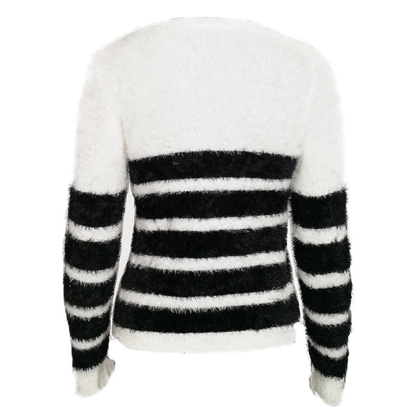 Hit Color Stripe Round Neck Sweaters