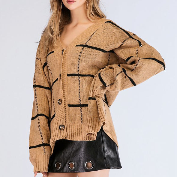 V-Neck Single-Breasted Loose Sweater