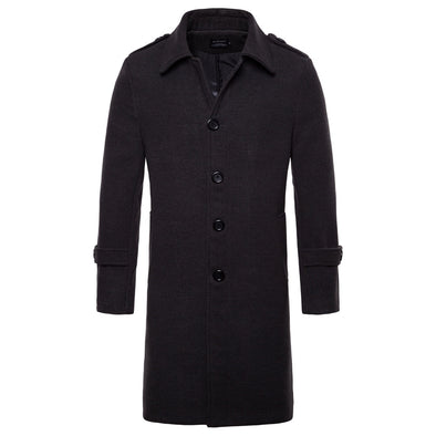 New Men's Long Single-breasted Wool Coat