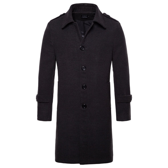 New Men's Long Single-breasted Wool Coat