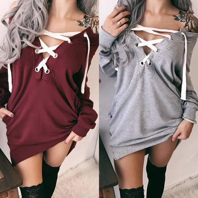 Bandage Pure Color Long Sleeve Hoodies