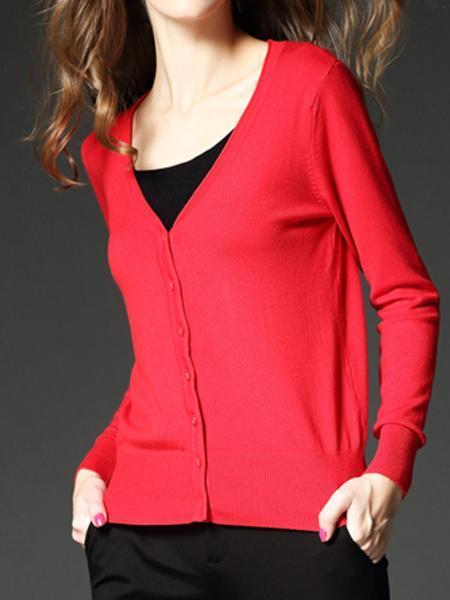 Women Button Down Long Sleeve  Knit Cardigan