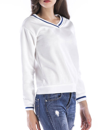 Simple Heart-Shaped V-Neck Long-Sleeved Sweatshirt