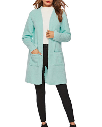 Long Sleeve Pocket Long Woolen Coat