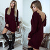 Sexy Lace Deep V-Neck Open Back Long Sleeve Knitted Dress