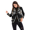 New geometric pattern fringed shawl coat colorblock long sleeve knit cardigan