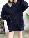 Lapel Navy-blue Long Sleeves Sweater Tops