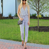 Fashion White Stripe Sleeveless Jumpsuit