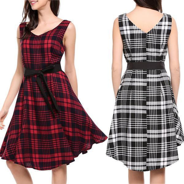 Cotton Plaid Sleeveless Skater Dress