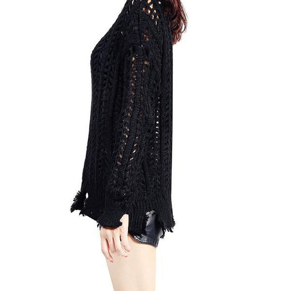 Loose Round Neck Hollowed Out Irregular Sweater