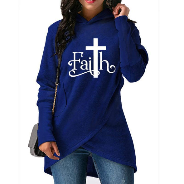 Long Sleeve Fleece Print Irregular Hooded Sweater