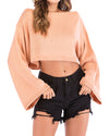 New Off-The-Shoulder Short Bat Sleeve Solid Color Knit T-Shirt