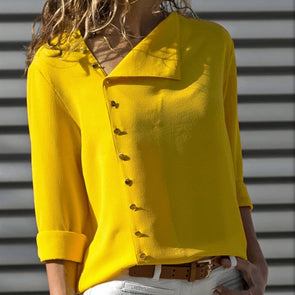 Women's Irregular Diagonal Collar Long-Sleeved Shirt