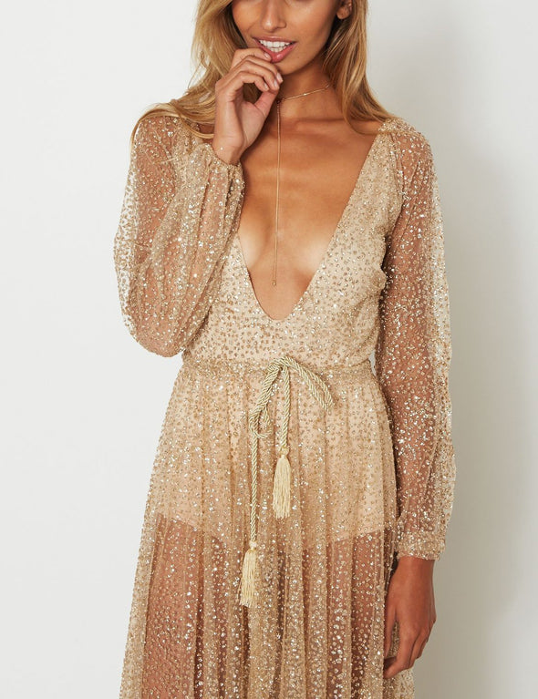 Sexy Deep V Long-Sleeved Evening Dress