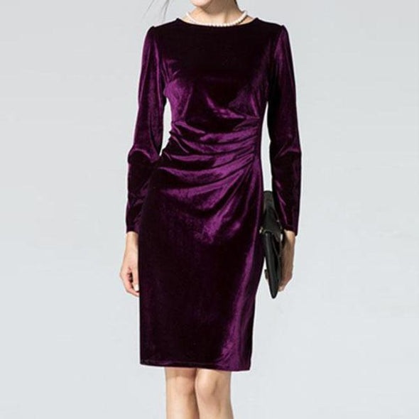 Fashion Solid O-Neck Velvet Bodycon Dress