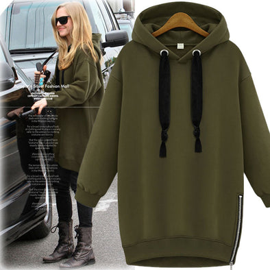 Casual Solid Zipper Split Cotton Hoodies Sweatshirt