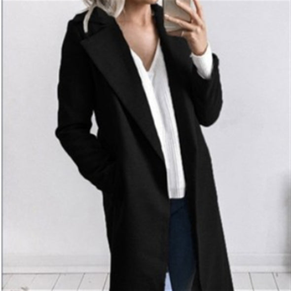 Long Lapel Long Sleeve Trench Coat