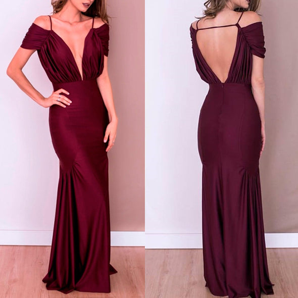 Sexy Deep V-Neck Spaghetti Straps Evening Dresses