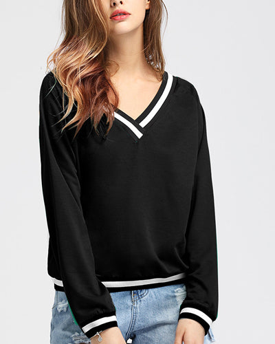 Fashion V-neck Casual Long-Sleeved Sweatshirt