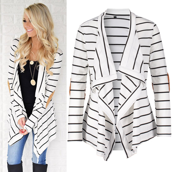 Loose Irregular Stitching Striped Knit Cardigan