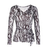 V-Neck Snake Print Long-Sleeved T-Shirt