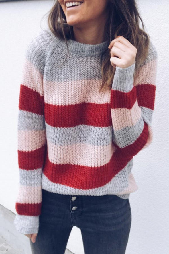 Crew  Neck  Striped  Casual Sweaters