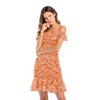 Women's Chiffon Off Shoulder Ruffle Sleeve Floral Dress Sling Dress