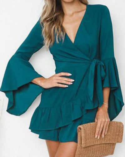 Fashion sexy lace-up tunic dress