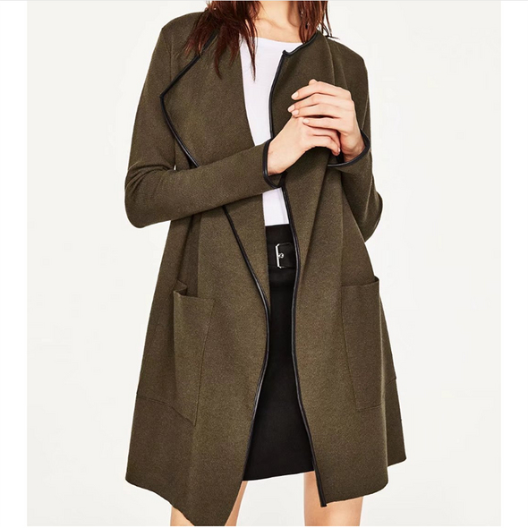 Imitation Leather Color Edge Lapel Coat