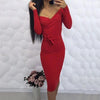 Long Sleeve V-Neck Sexy Solid Color Dress