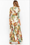 New Deep V-neck Cropped Sleeve Print Dress