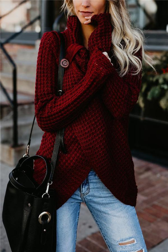 High-Collared Turtleneck Long-Sleeved Sweater