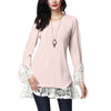 O-Neck Long Sleeve Irregular Stitching Hook Flower Hollow T-Shirt