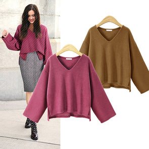 Split V- neck Long Sleeve Sweaters