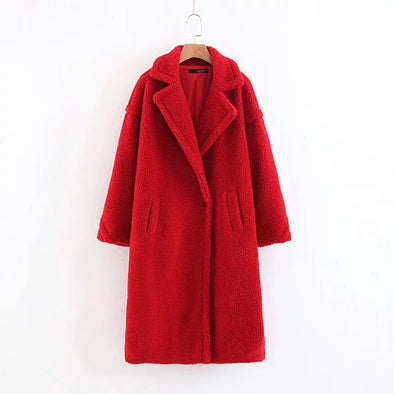 Fashion Pure Color Loose Casual Lapel Warm Coat