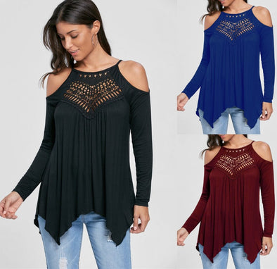 Lace Panel Strapless Long Sleeve T-Shirt