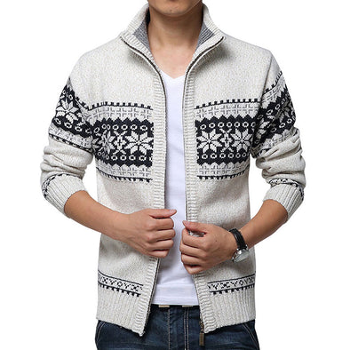 Fashion Versatile Stand Collar Jacquard Knit Sweater