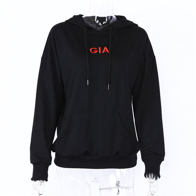 Casual Letter Embroidery Hooded Cotton Sweatshirt