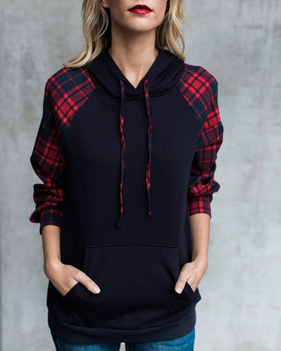 Plaid Contrast Hooded Sweatshirt