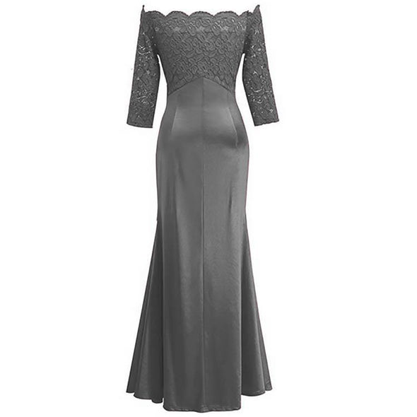 Sexy Solid Off Shoulder Lace Stitching Evening Dress