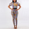 Sexy Golden Chain Print Color Striped Jumpsuit