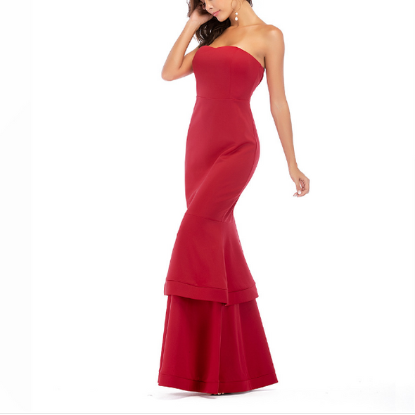 Sexy Pure Color Sleeveless Strapless Evening Dresses