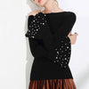 Off Shoulder Flare Sleeve Beading Sweater