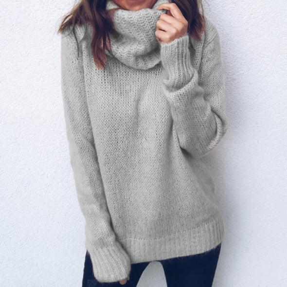 Solid Color High Neck Collar Knitting Sweaters